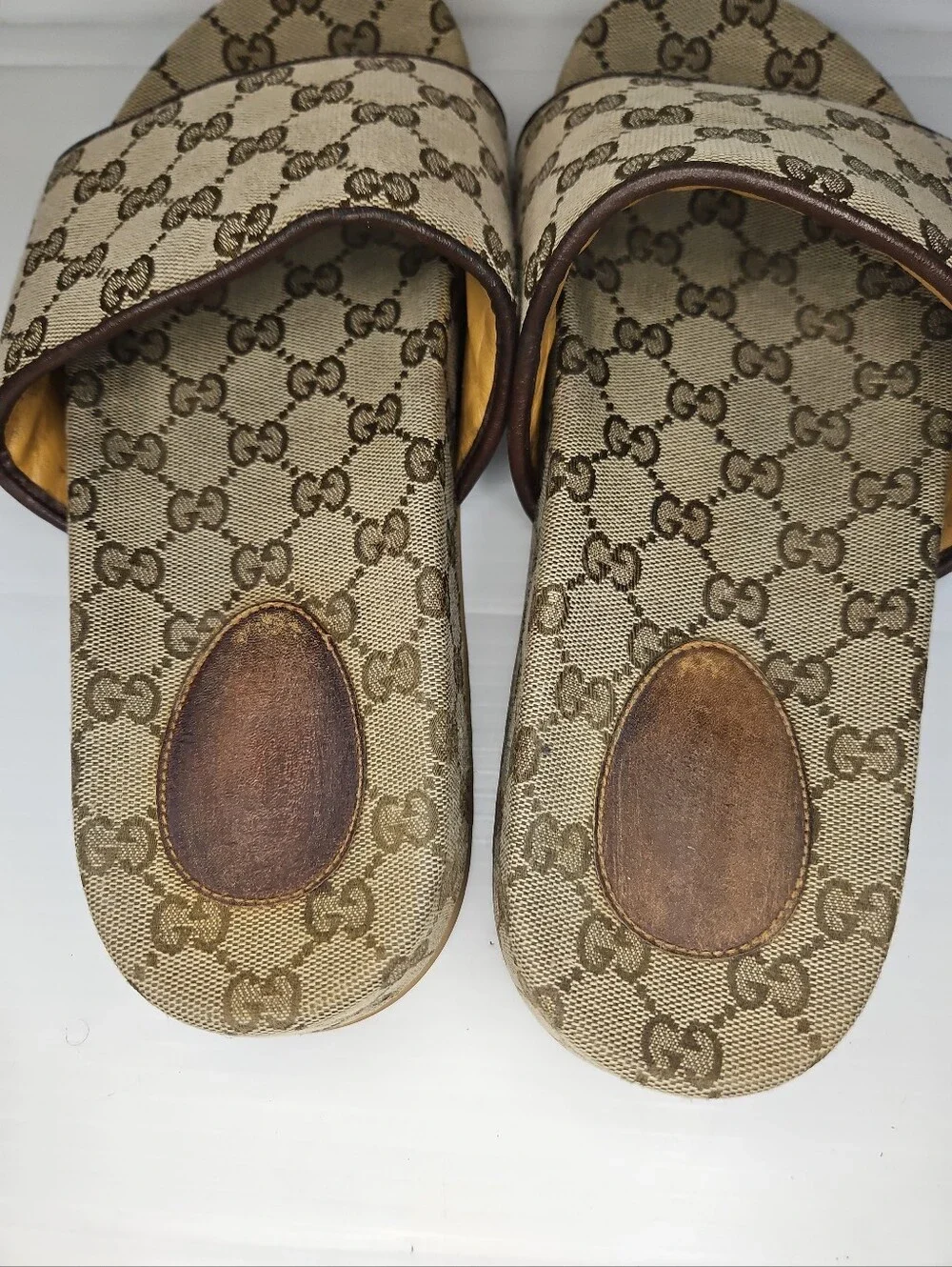 Authentic Gucci GG Supreme Canvas Slides Sandals Men's Size 9 Brown Monogram Log